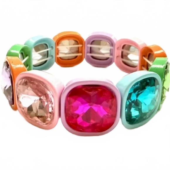 Jewelry - Rainbow Crystal Gemstone Gem Rhinestone Jeweled Stretch Bracelet  🌈 multicolor